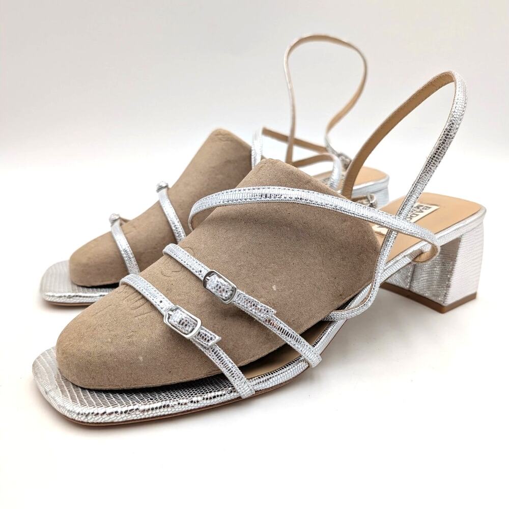 Badgley Mischka Dania Ankle Strap Sandals Women's Silver Lizard Size US10 EU40.5